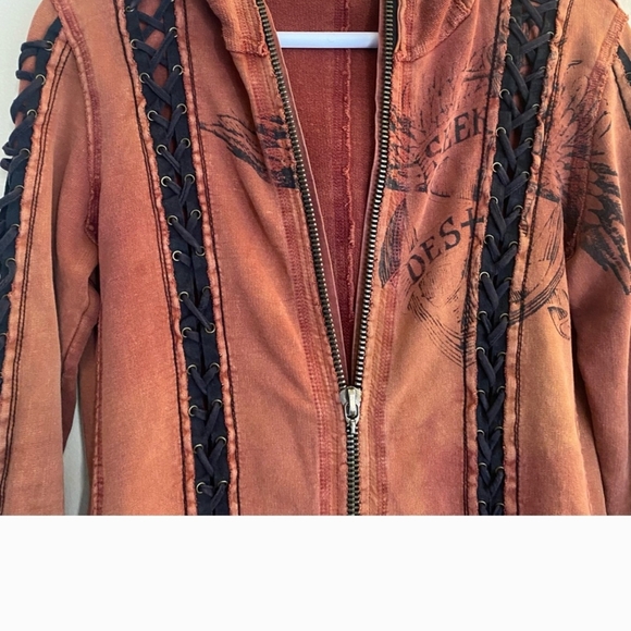 SALVAGE Y2K Corset Lace Up Sleeves Distressed Grunge Hoodie. L - Picture 9 of 12